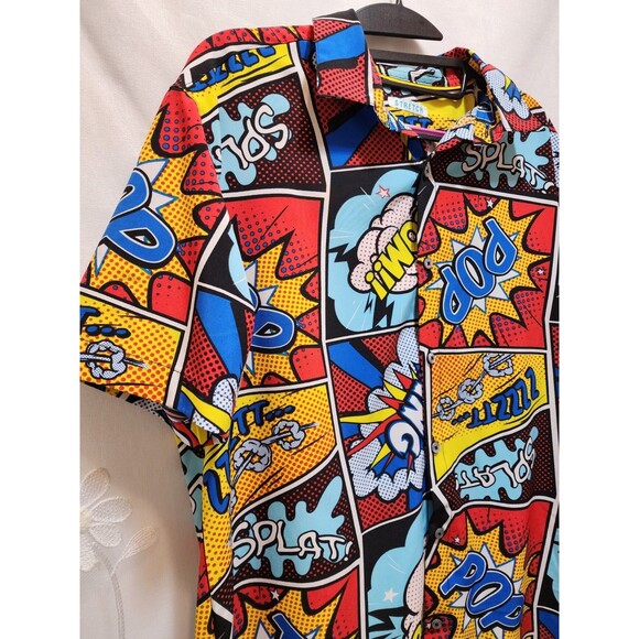 Oh Snap! Mens Medium Multcolor Button Shirt Pop Art Cartoon Retro Comic Graphic - Picture 2 of 15